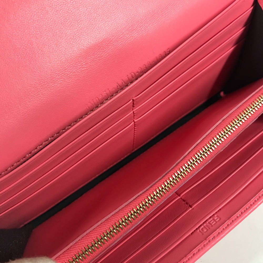 FENDI Long Wallet Purse 8M0251 leather pink Zucca Baguette Continental Women Used Authentic