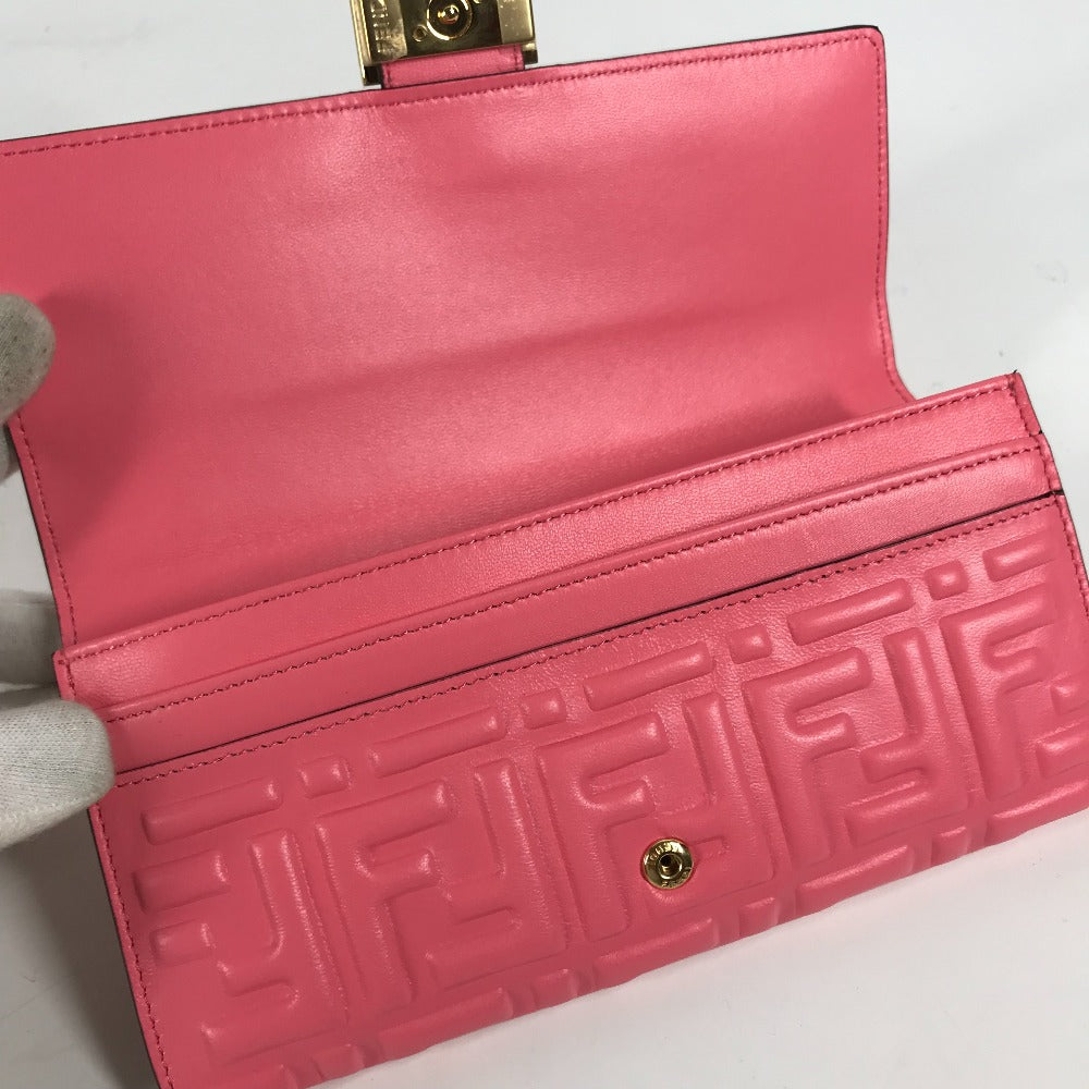 FENDI Long Wallet Purse 8M0251 leather pink Zucca Baguette Continental Women Used Authentic