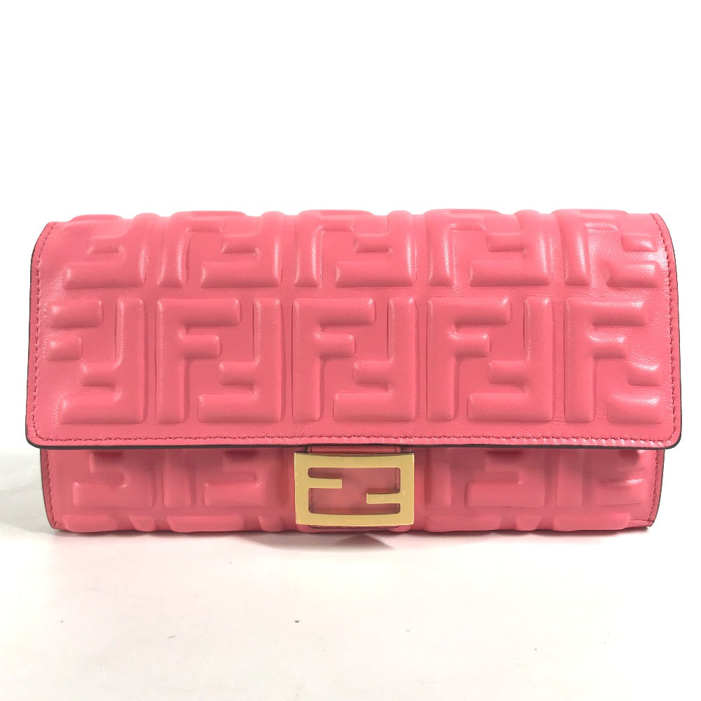 FENDI Long Wallet Purse 8M0251 leather pink Zucca Baguette Continental Women Used Authentic