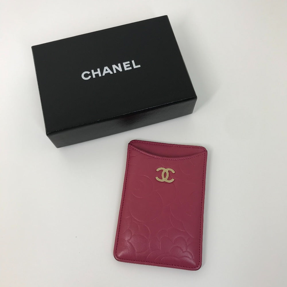 CHANEL Card Case lambskin pink CC COCO Mark Camellia smartphone case