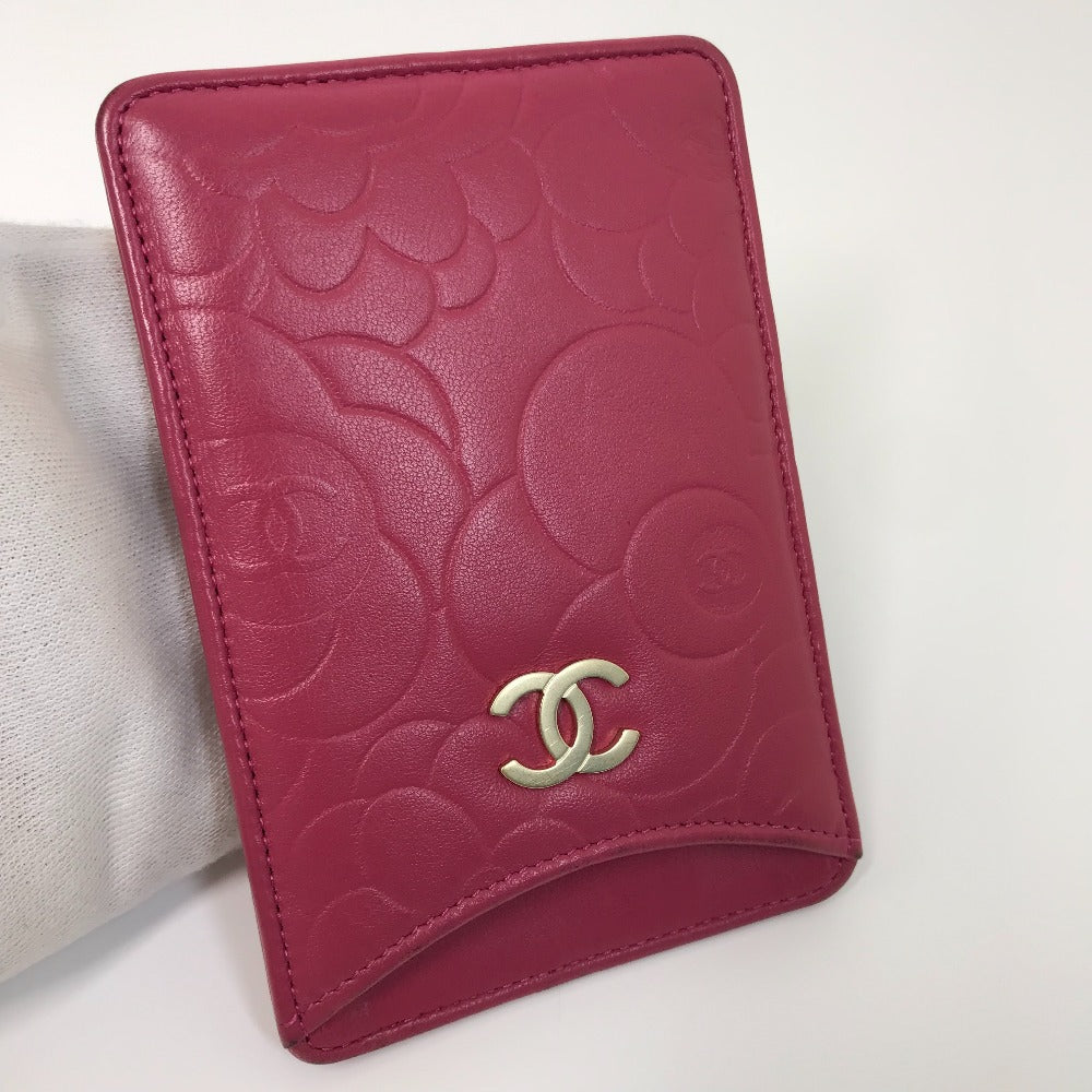 CHANEL Card Case lambskin pink CC COCO Mark Camellia smartphone case