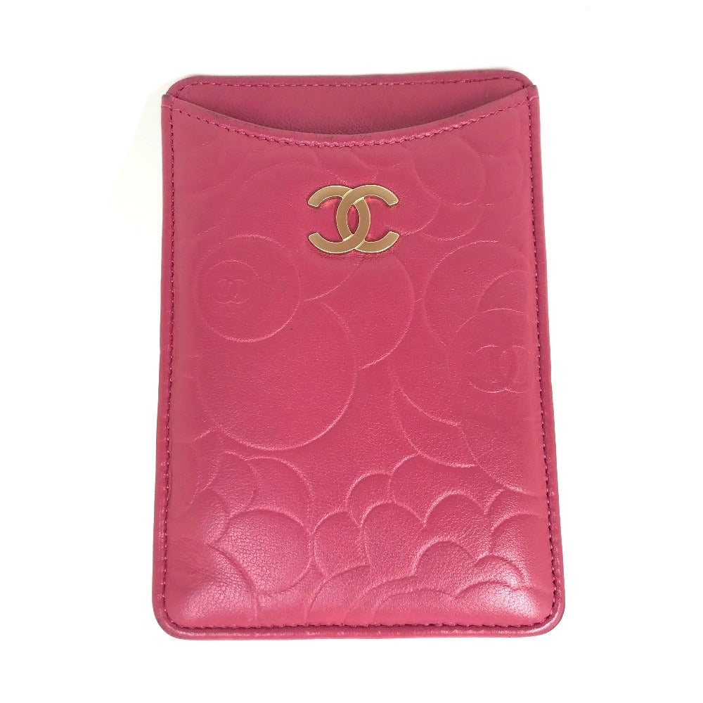 CHANEL Card Case lambskin pink CC COCO Mark Camellia smartphone case