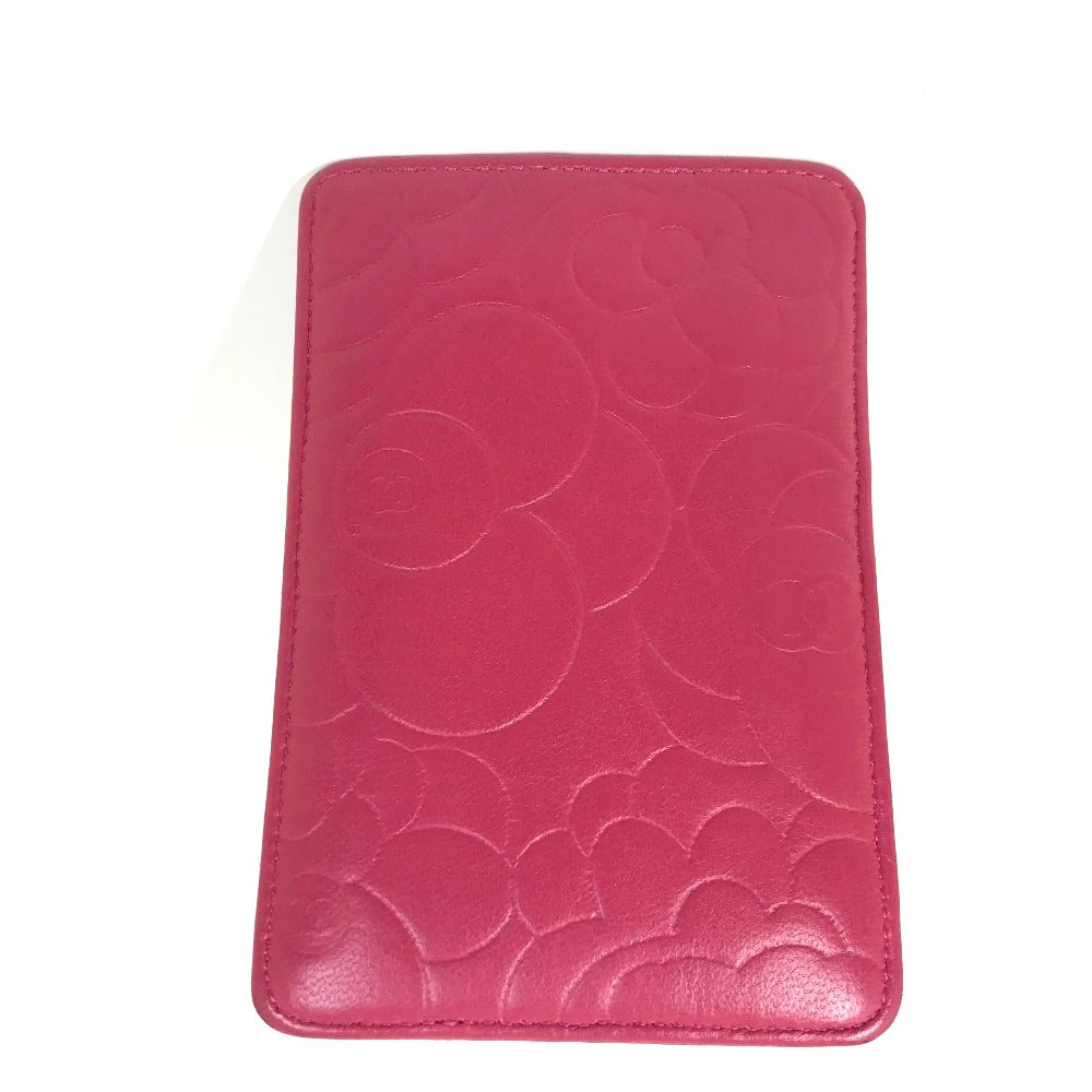 CHANEL Card Case lambskin pink CC COCO Mark Camellia smartphone case