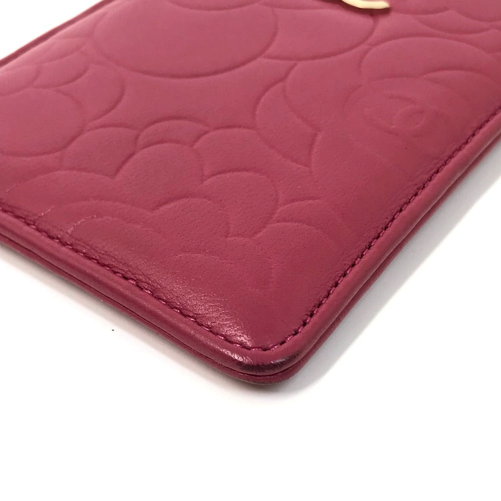 CHANEL Card Case lambskin pink CC COCO Mark Camellia smartphone case