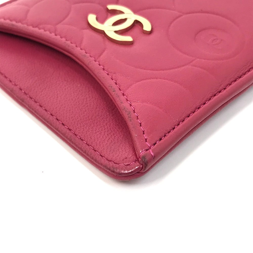 CHANEL Card Case lambskin pink CC COCO Mark Camellia smartphone case