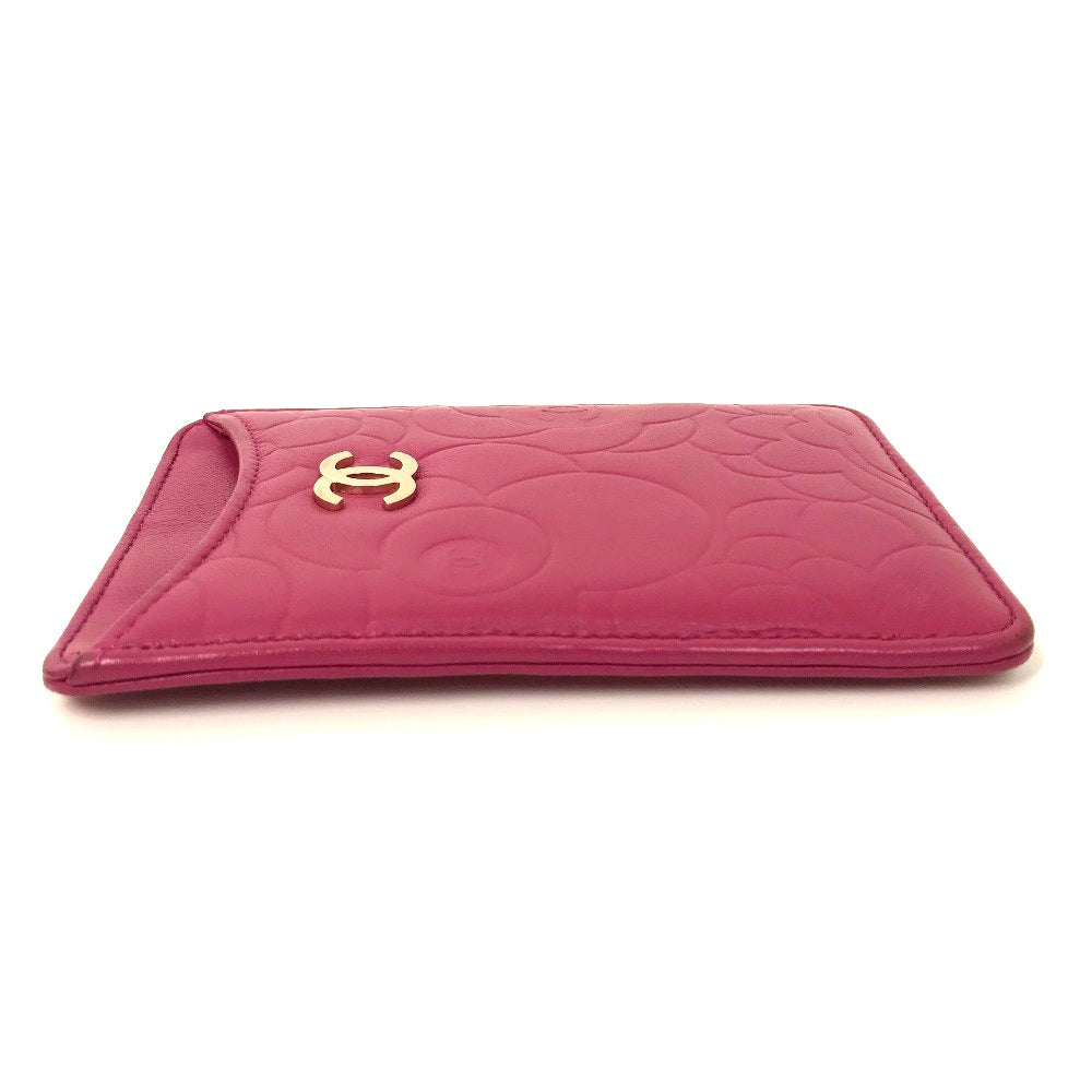 CHANEL Card Case lambskin pink CC COCO Mark Camellia smartphone case