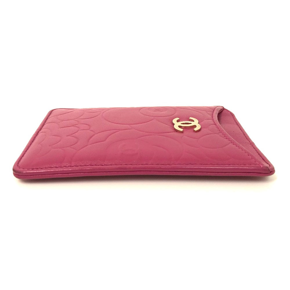 CHANEL Card Case lambskin pink CC COCO Mark Camellia smartphone case
