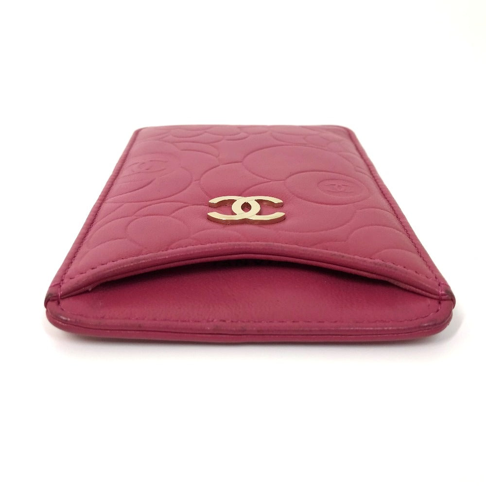CHANEL Card Case lambskin pink CC COCO Mark Camellia smartphone case