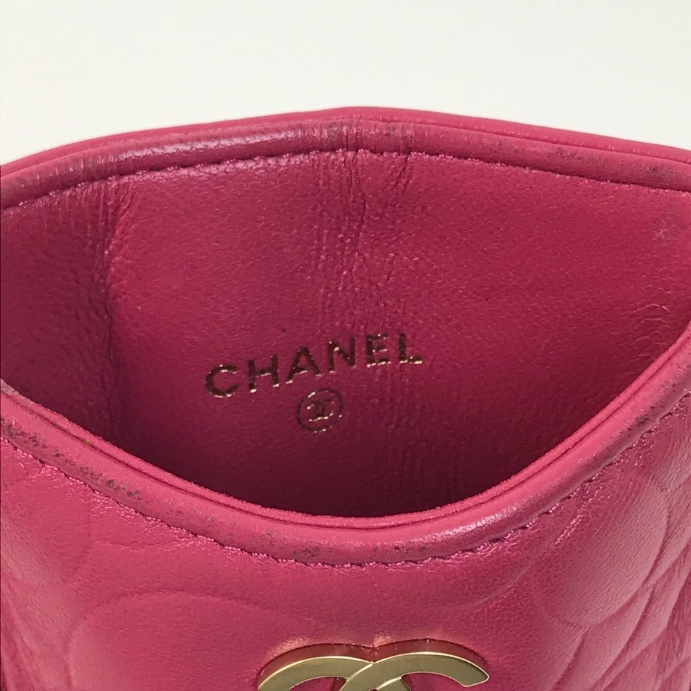 CHANEL Card Case lambskin pink CC COCO Mark Camellia smartphone case