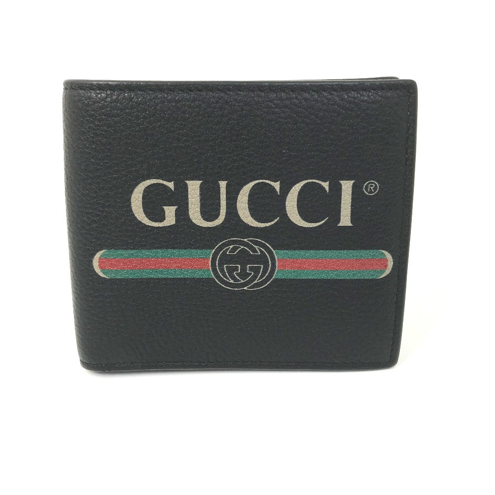 GUCCI Folded wallet 496316 leather black Vintage logo print mens Used Authentic