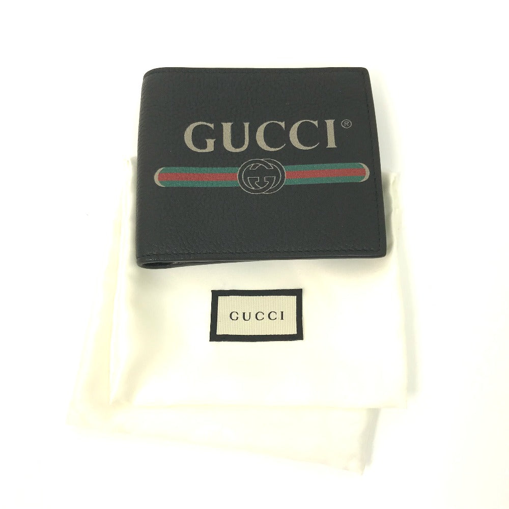 GUCCI Folded wallet 496316 leather black Vintage logo print mens Used Authentic
