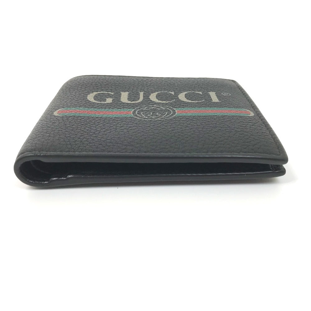GUCCI Folded wallet 496316 leather black Vintage logo print mens Used Authentic