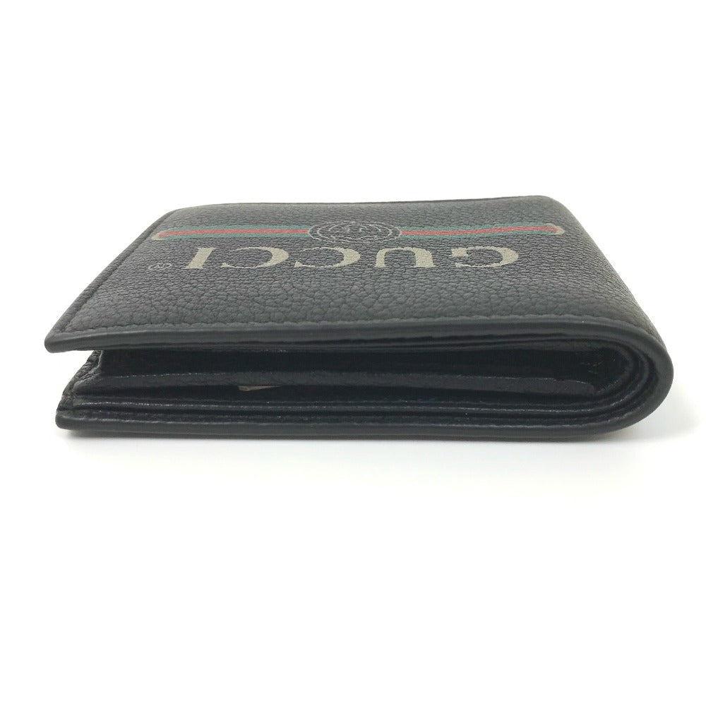 GUCCI Folded wallet 496316 leather black Vintage logo print mens Used Authentic