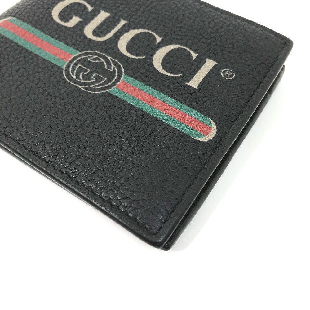 GUCCI Folded wallet 496316 leather black Vintage logo print mens Used Authentic