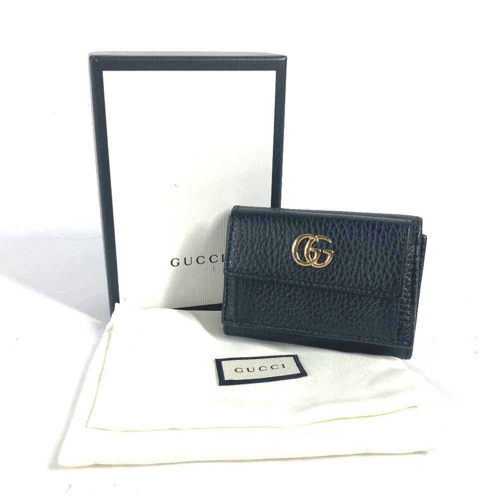 GUCCI Trifold wallet 523277 leather black GG Marmont Women Used Authentic