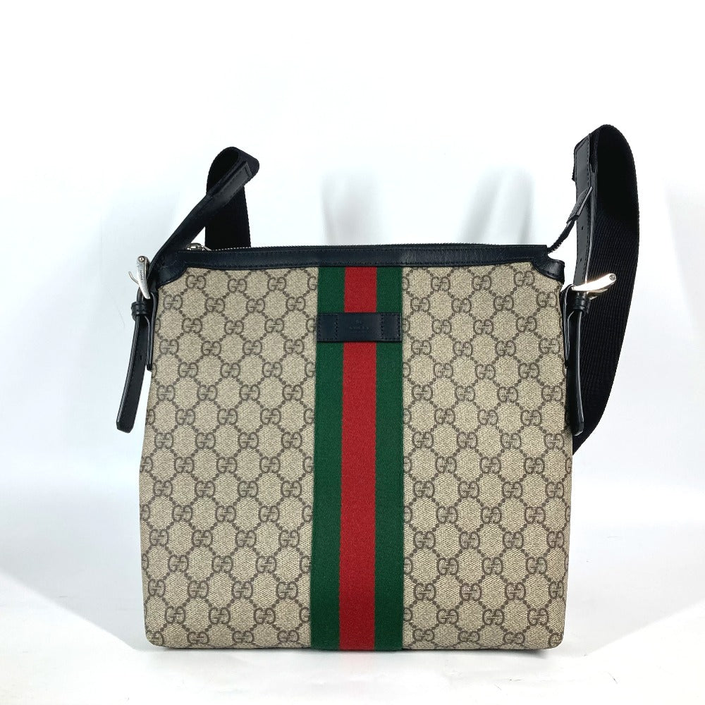 GUCCI Shoulder Bag 387111 GG Supreme Canvas Beige x black GG Supreme Shelly Line Web Line unisex(Unisex) Used Authentic