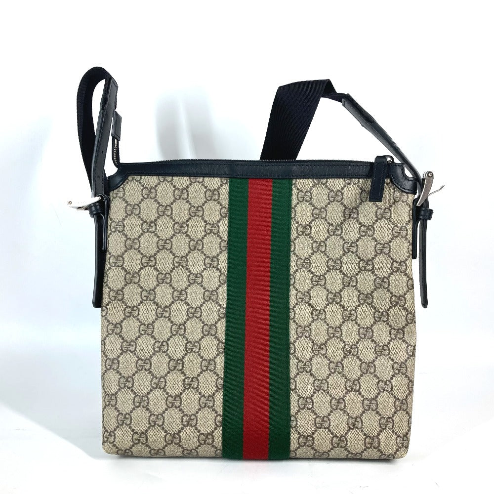 GUCCI Shoulder Bag 387111 GG Supreme Canvas Beige x black GG Supreme Shelly Line Web Line unisex(Unisex) Used Authentic