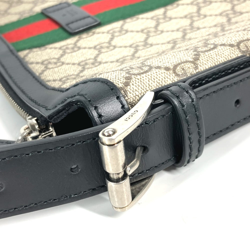 GUCCI Shoulder Bag 387111 GG Supreme Canvas Beige x black GG Supreme Shelly Line Web Line unisex(Unisex) Used Authentic