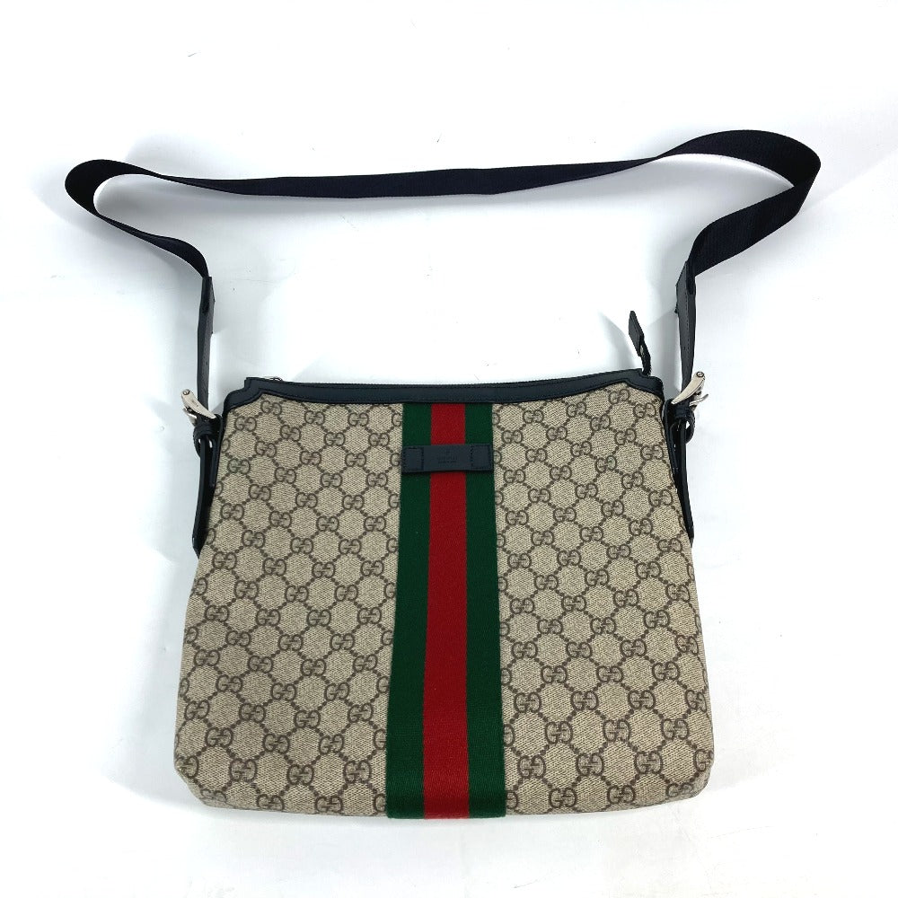 GUCCI Shoulder Bag 387111 GG Supreme Canvas Beige x black GG Supreme Shelly Line Web Line unisex(Unisex) Used Authentic