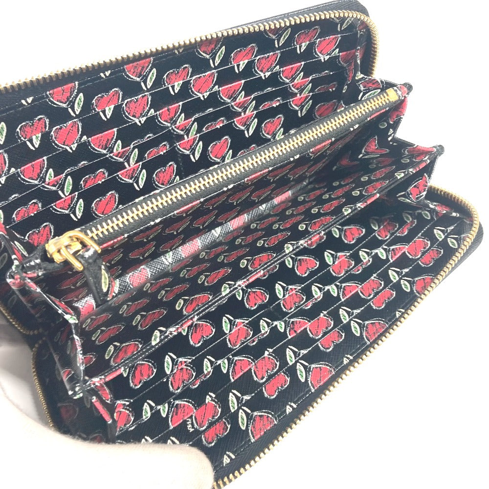 PRADA Long Wallet Purse 1ML506 saffiano leather black logo Heart Bicolor