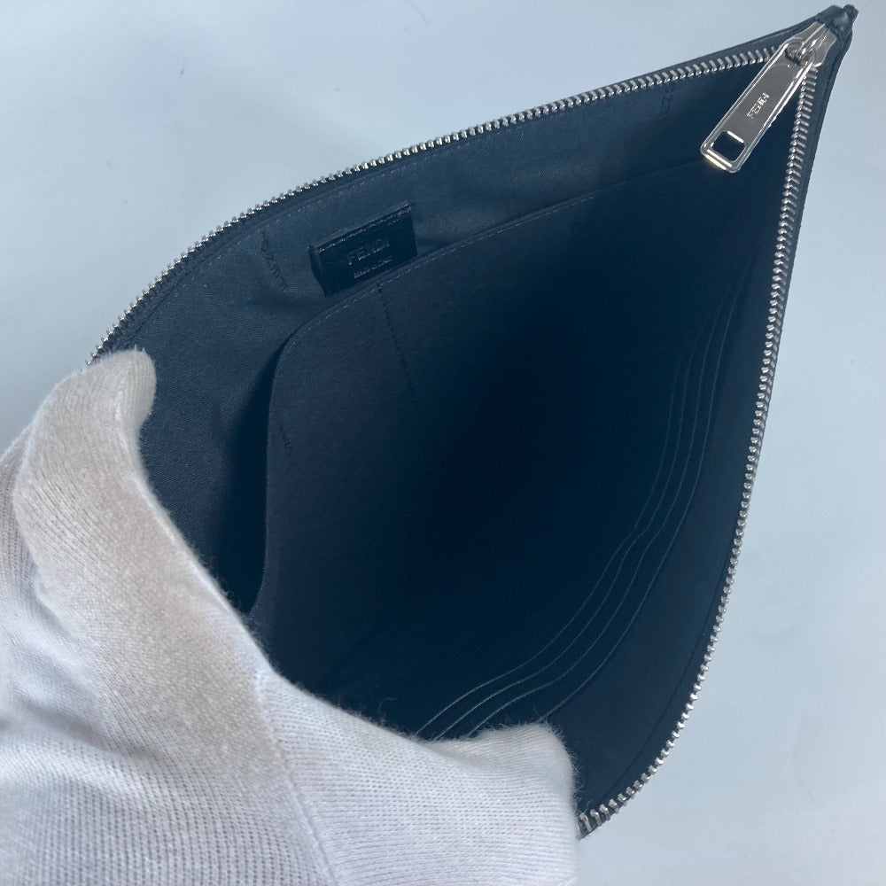 FENDI Clutch bag 7N0110 leather Black x Yellow x Grey Flat slim slim Diagonal Zucca mens Used Authentic