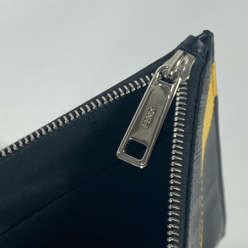 FENDI Clutch bag 7N0110 leather Black x Yellow x Grey Flat slim slim Diagonal Zucca mens Used Authentic