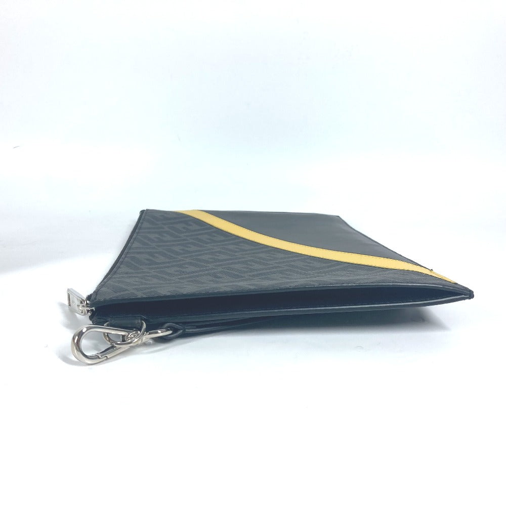 FENDI Clutch bag 7N0110 leather Black x Yellow x Grey Flat slim slim Diagonal Zucca