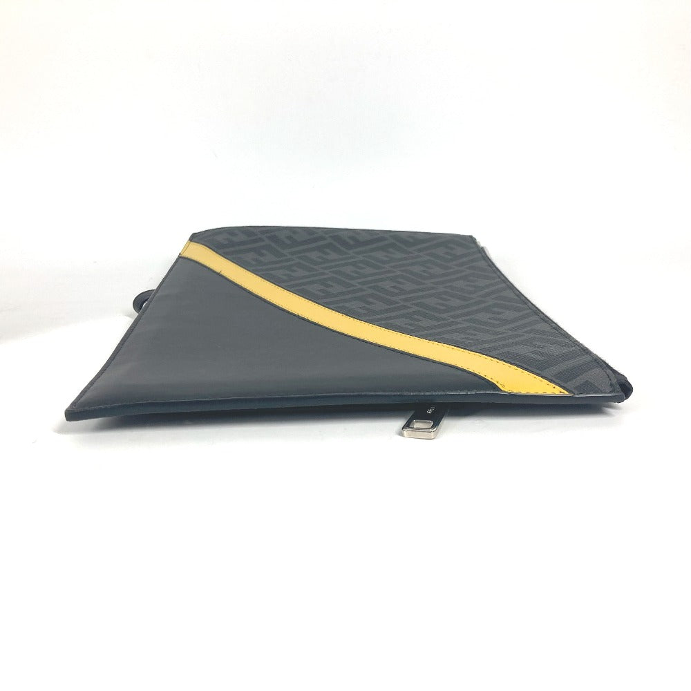 FENDI Clutch bag 7N0110 leather Black x Yellow x Grey Flat slim slim Diagonal Zucca mens Used Authentic
