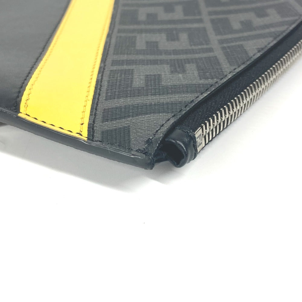 FENDI Clutch bag 7N0110 leather Black x Yellow x Grey Flat slim slim Diagonal Zucca mens Used Authentic