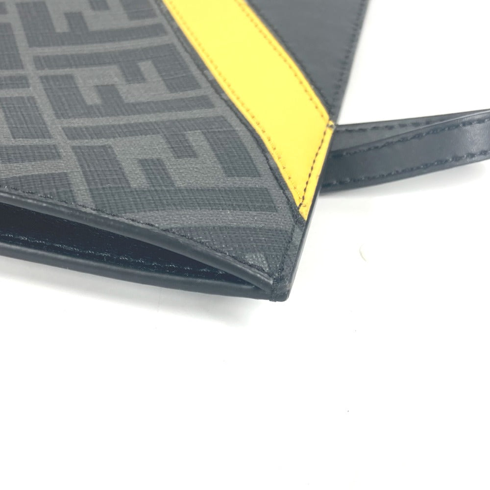 FENDI Clutch bag 7N0110 leather Black x Yellow x Grey Flat slim slim Diagonal Zucca mens Used Authentic
