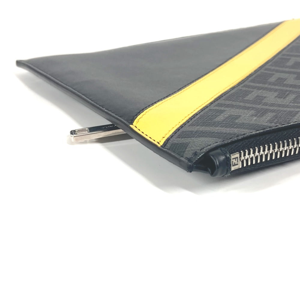 FENDI Clutch bag 7N0110 leather Black x Yellow x Grey Flat slim slim Diagonal Zucca mens Used Authentic