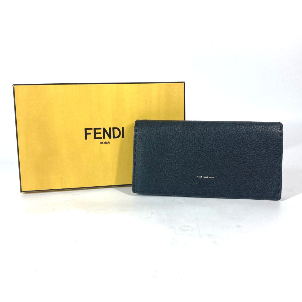 FENDI Long Wallet Purse 7M0186 leather black stitch Celeria