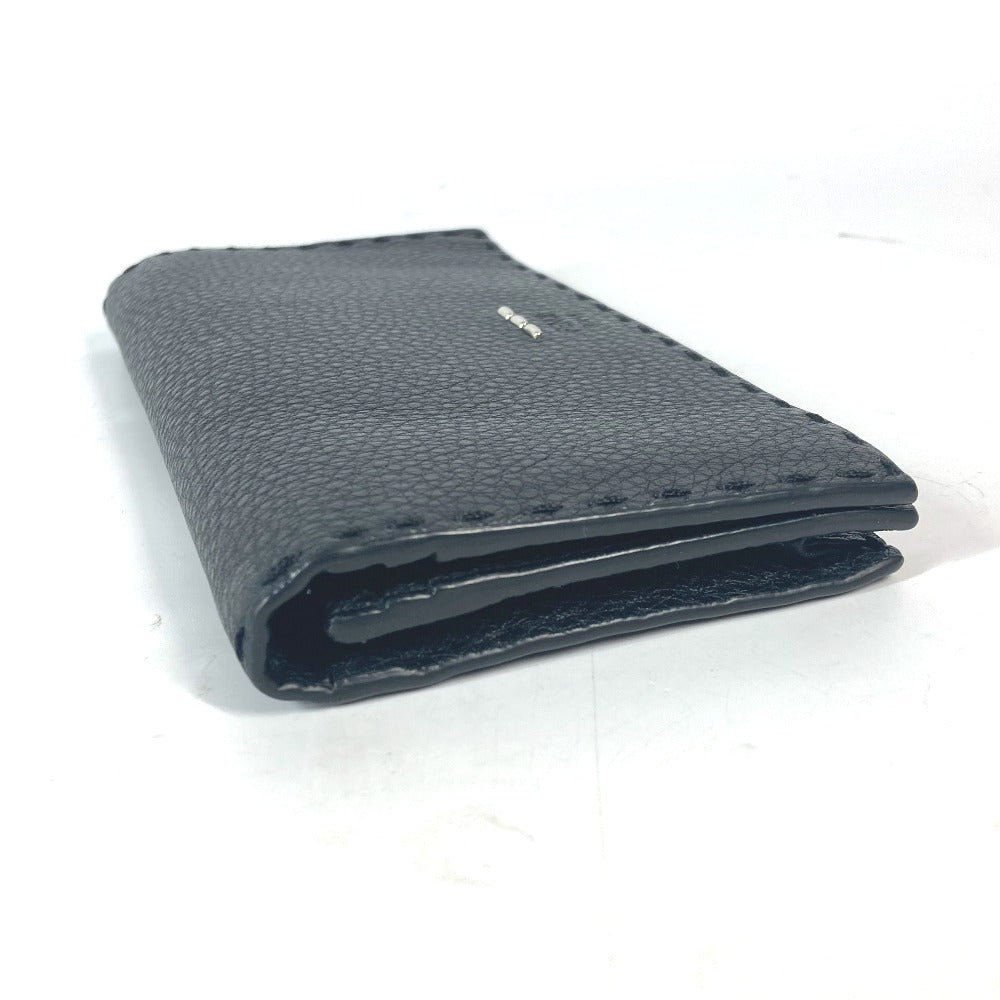 FENDI Long Wallet Purse 7M0186 leather black stitch Celeria