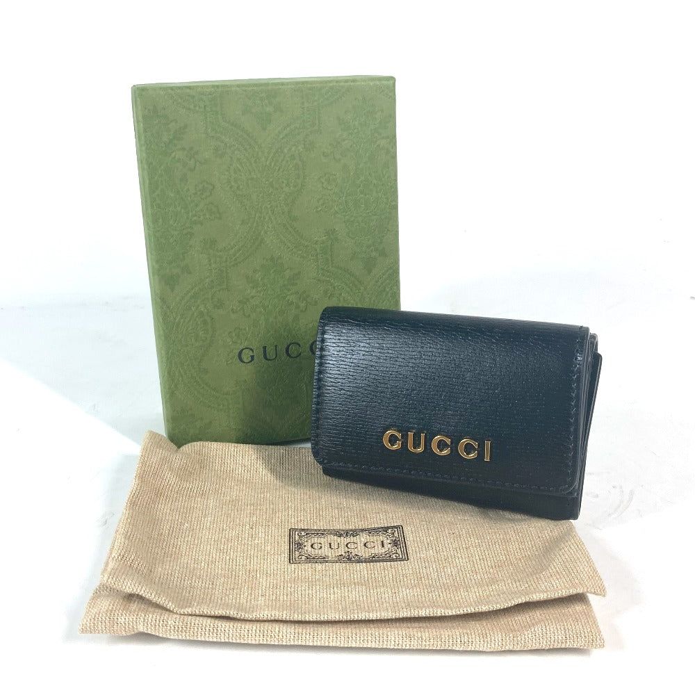 GUCCI Trifold wallet 790100 leather black logo Script Wallet