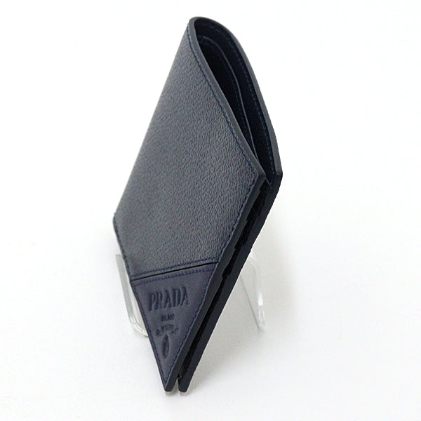 PRADA Bifold Wallet leather Navy Safiano leather