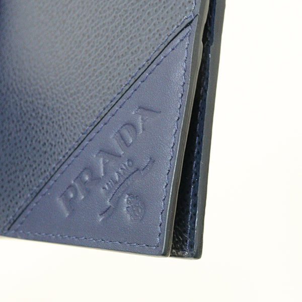 PRADA Bifold Wallet leather Navy Safiano leather