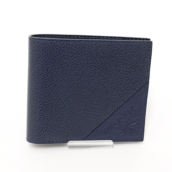 PRADA Bifold Wallet leather Navy Safiano leather