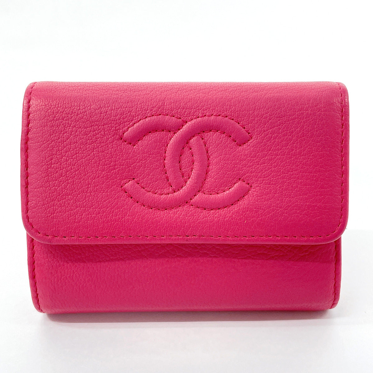 CHANEL Card Case leather pink COCO Mark Coin case Women Used Authentic