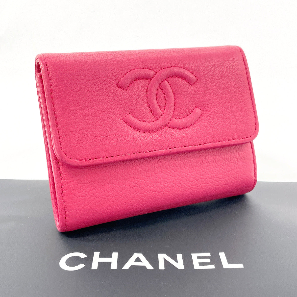 CHANEL Card Case leather pink COCO Mark Coin case Women Used Authentic