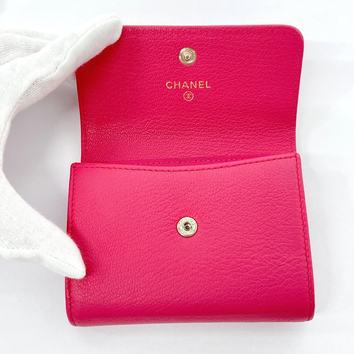 CHANEL Card Case leather pink COCO Mark Coin case Women Used Authentic