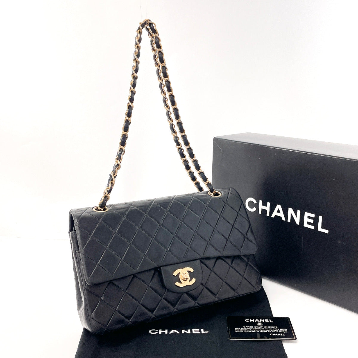 CHANEL Shoulder Bag lambskin black ChainShoulder Matrasse