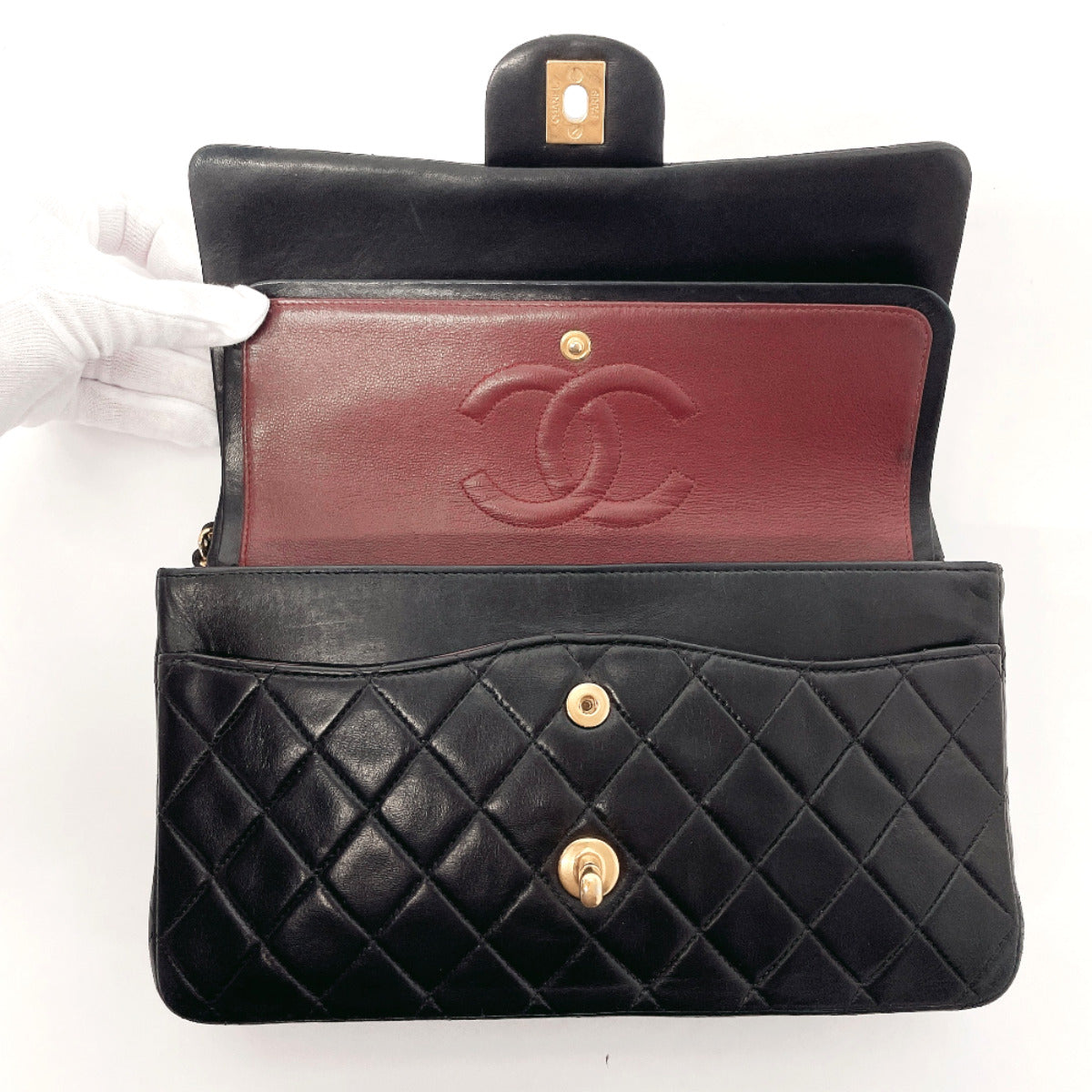 CHANEL Shoulder Bag lambskin black ChainShoulder Matrasse