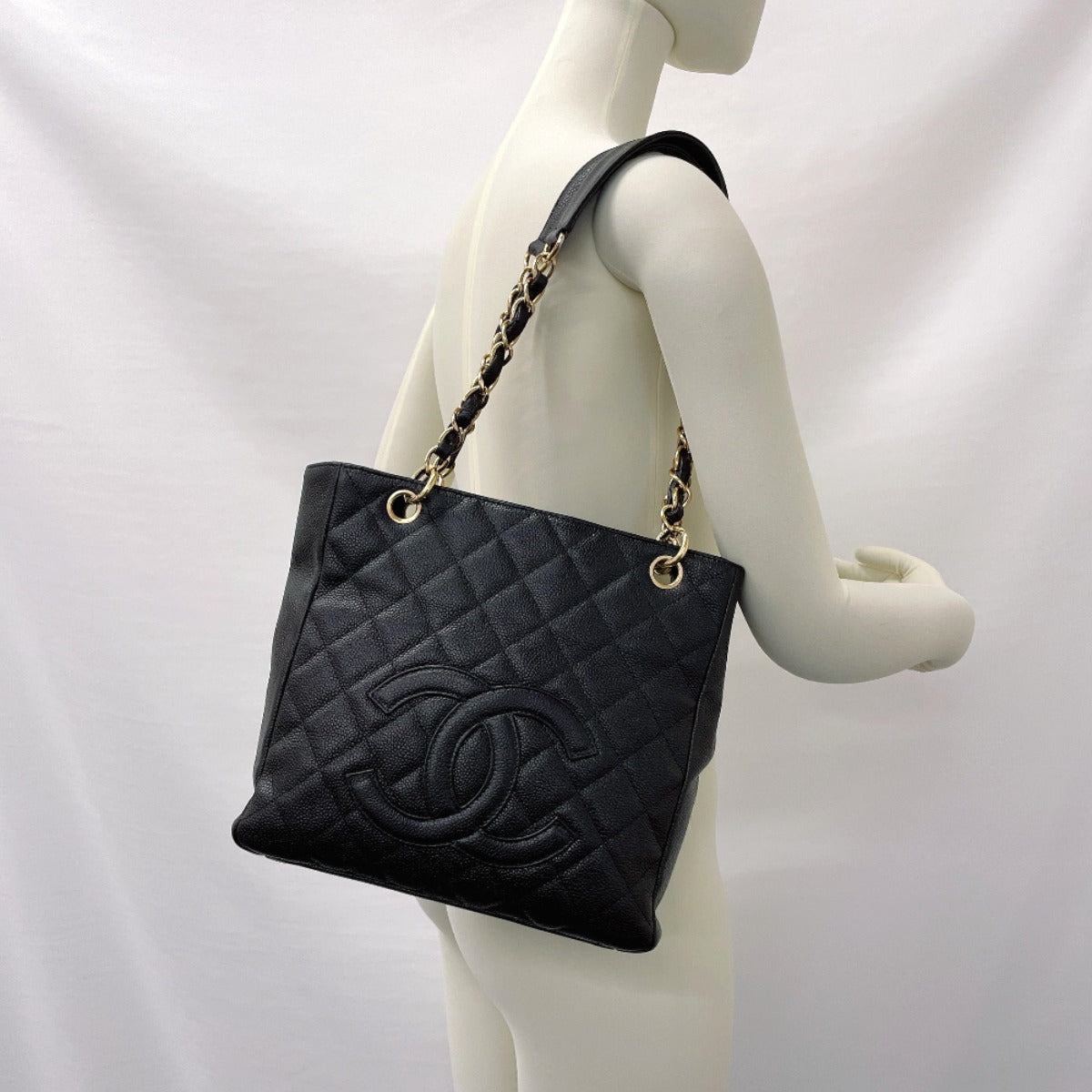 CHANEL Tote Bag Matt caviar skin black COCO Mark PST Matelasse