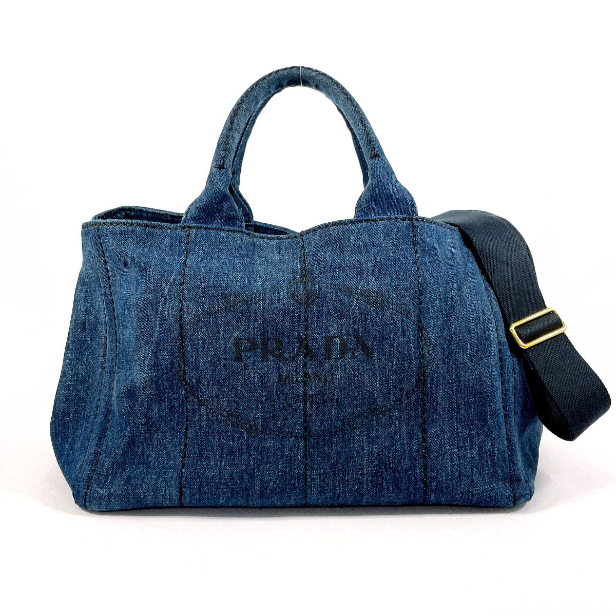 PRADA Tote Bag B2642B denim blue 2WAY Canapa M
