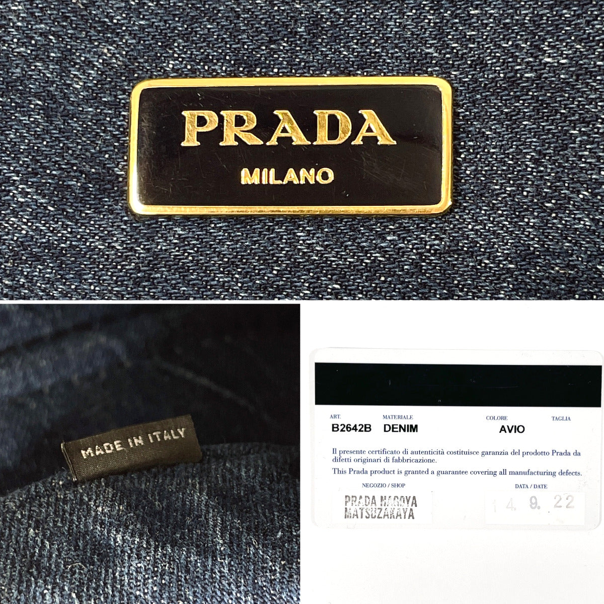 PRADA Tote Bag B2642B denim blue 2WAY Canapa M