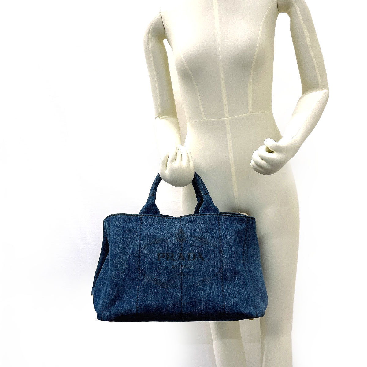 PRADA Tote Bag B2642B denim blue 2WAY Canapa M