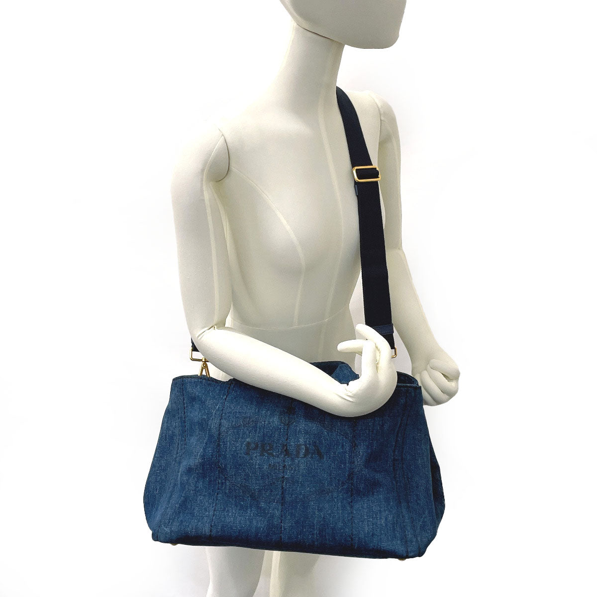 PRADA Tote Bag B2642B denim blue 2WAY Canapa M