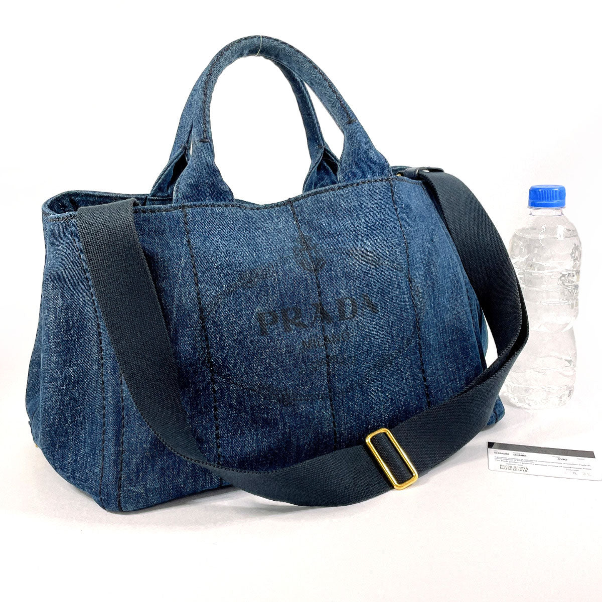 PRADA Tote Bag B2642B denim blue 2WAY Canapa M