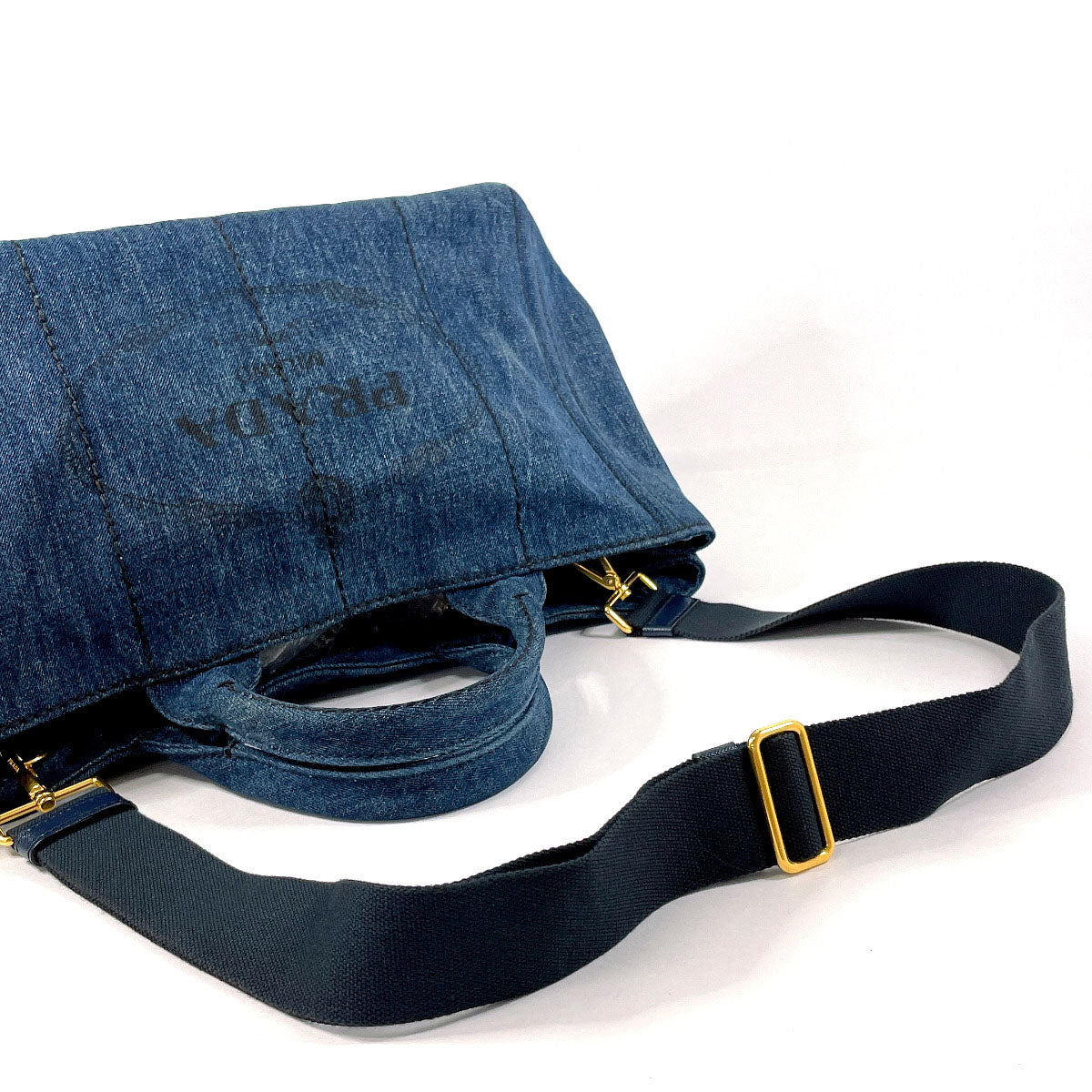 PRADA Tote Bag B2642B denim blue 2WAY Canapa M