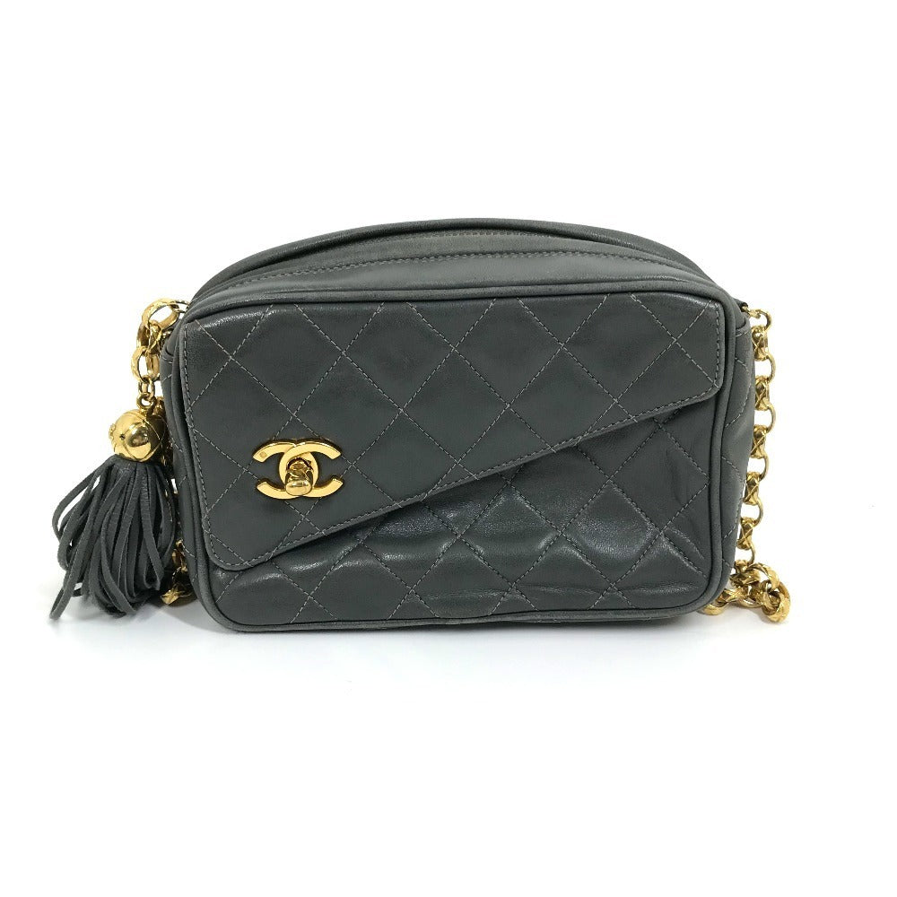 CHANEL Shoulder Bag lambskin Gray type CC COCO Mark Matrasse Fringe